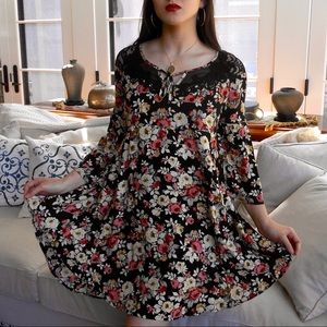 🖤 Lace Tan, Pink Black Flowy Floral Dress 🌺